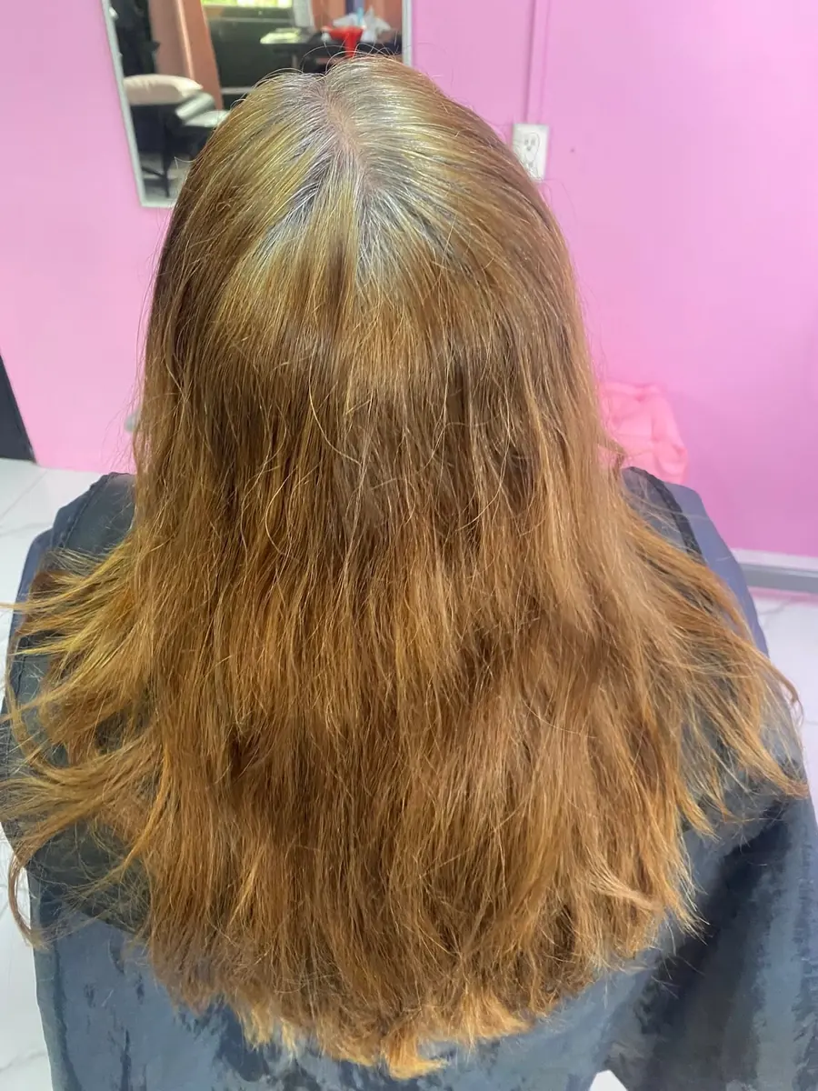 Antes: cabello cobrizo, ondulado y con frizz